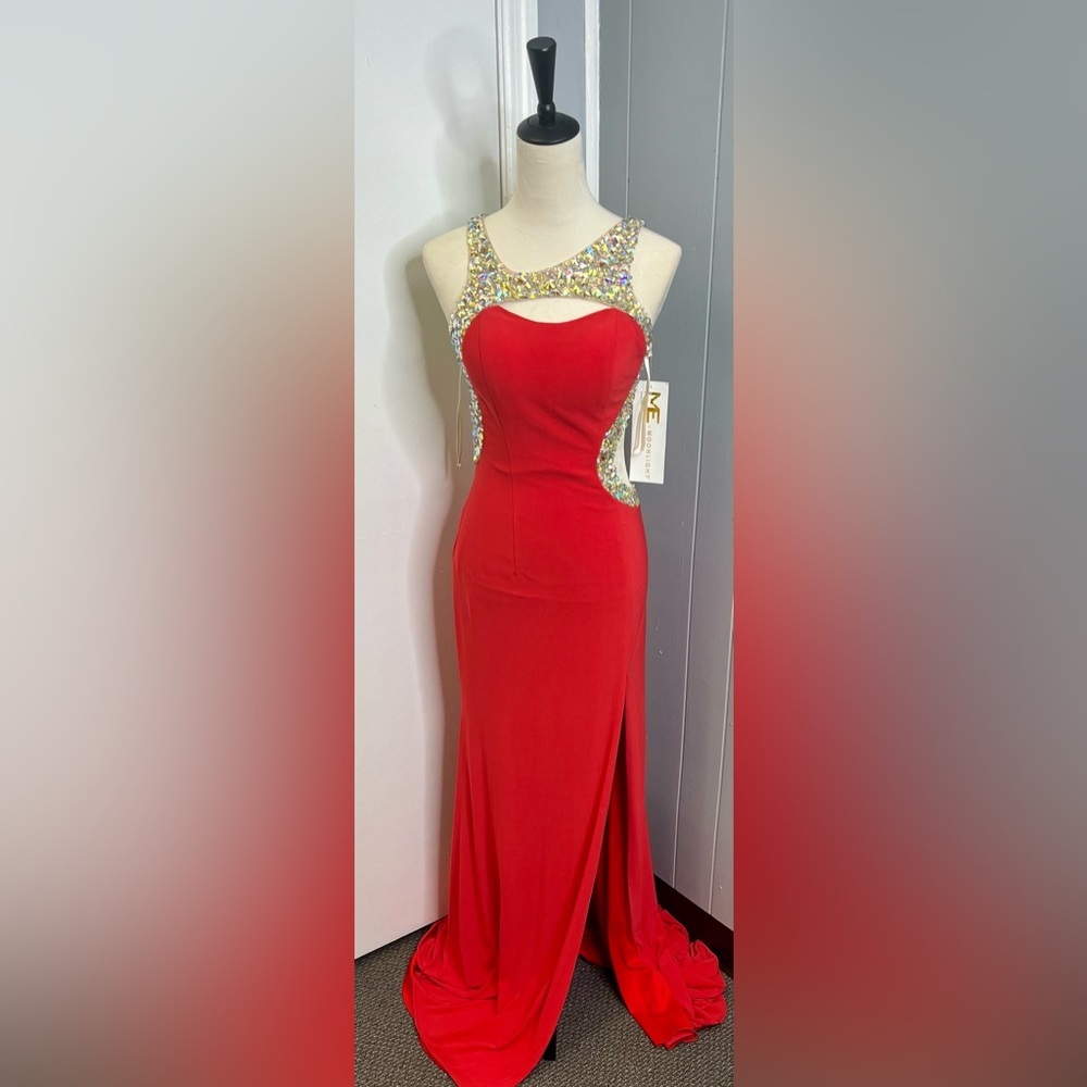 Prom dress/ evening gown/ pageant Gown Red Jersey material